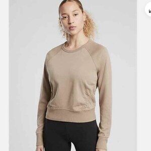 ATHLETA BROWN STONE BEIGE LONG SLEEVE SUNDOWN PUCKERED SWEATSHIRT XS